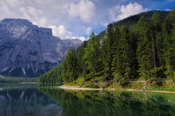 Naklejka na ściany i meble Pragser Wildsee - Lake Prags in Alps