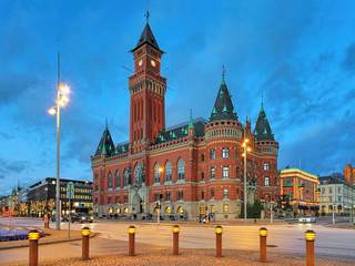 Fototapeta premium City Hall of Helsingborg in the evening, Sweden
