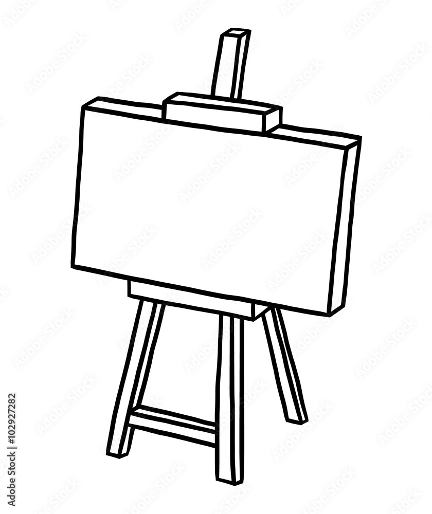 Wall mural wooden easel with blank canvas / cartoon vector and illustration, black and white, hand drawn, sketch style, isolated on white background.