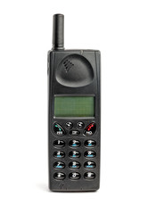 Old mobile phone on white background with clipping path.