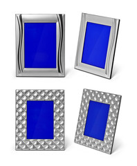 Set of blank silver photo frame isolated on white background. Clipping path.