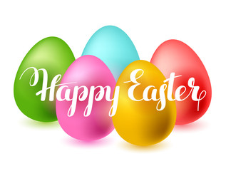 Happy Easter greeting card with eggs. Concept can be used for holiday invitations and posters