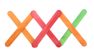 Colorful wood ice lolly sticks, Ice cream sticks, isolated on wh