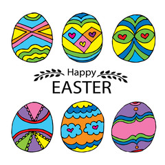Happy Easter greeting card with Colorful easter eggs, vector Illustration