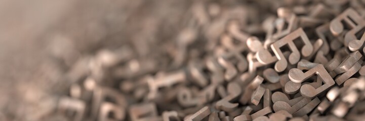 Musical notes on a plane, original three dimensional illustration