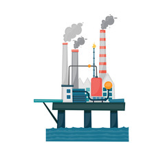 Oil and gas offshore industry with stationary platform. Flat style vector illustration concept.