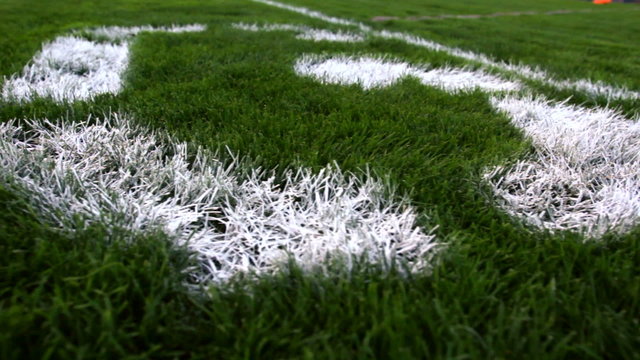 Goal line "G" marked on an end zone in a football field.