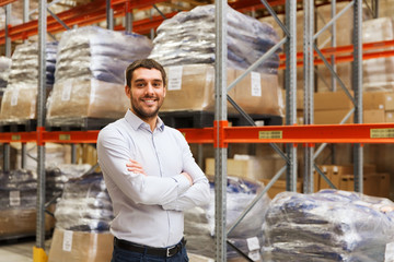 happy man at warehouse