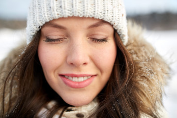 happy woman outdoors in winter