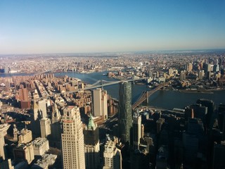 New York City, aerial view of downtown, Brooklyn Bridge and Manhattan Bridge