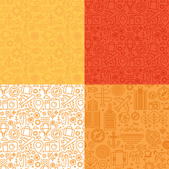 Vector seamless patterns with linear icons and signs related to
