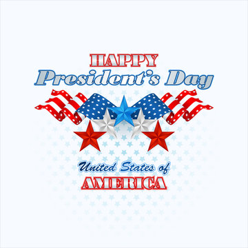 President's Day, abstract computer graphic background with flag and stars; Holidays, layout, template with blue, white and red stars and national flag colors for American President's Day  