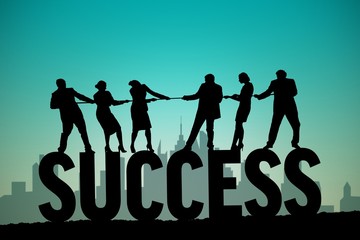 Obraz premium Composite image of silhouettes pulling rope