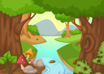 Obraz na płótnie Canvas forest with a river background vector