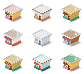 Set of isometric houses.