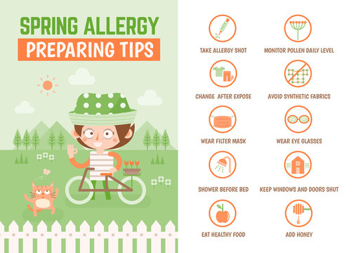 Healthcare Infographic Cartoon Character About Spring Allergy Pr