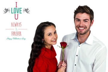 Composite image of smiling couple with rose