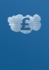 British Pound Symbol seen in a Cloud with Binary Data
