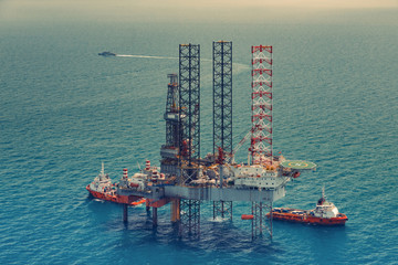 Offshore oil rig drilling platform in the gulf of Thailand(color tone)