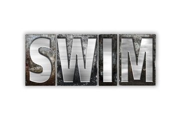 Swim Concept Isolated Metal Letterpress Type