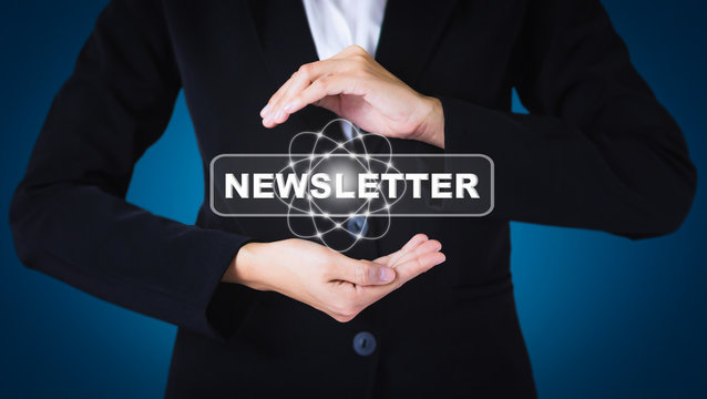 Business women holding posts in NEWSLETTER. Can be used in advertising.