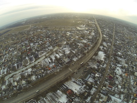 Aerial view of road near Zhitomir city, Ukraine