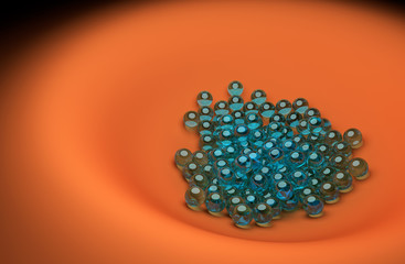 Glass Blue Spheres on Orange Surface