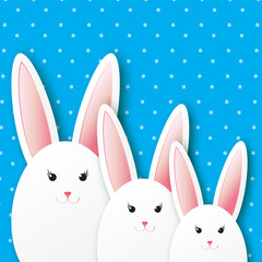 Greeting card with Happy Easter - with white Easter rabbit. Spring Funny Bunny. Easter Bunny. Easter Egg 
