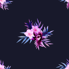 Obraz premium Watercolor seamless pattern of exotic flowers.