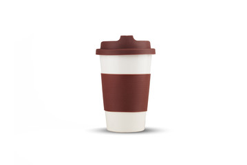 Take-out thermo cup with brown silicone lid isolated