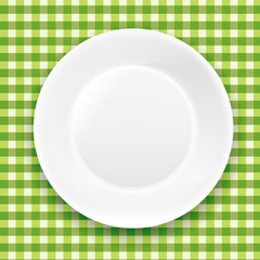 Green Checkered Cloth And White Plate