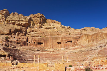 Jordan. Petra. The theatre built by Nabataeans in 1st centure AD, enlarged and improved by the...