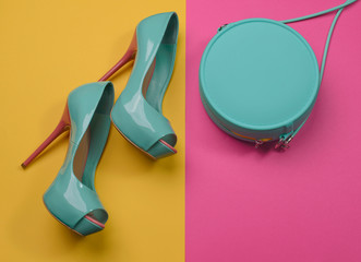 Neon high heels and handbag fashion Conce
