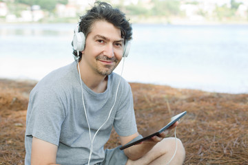 man with tablet