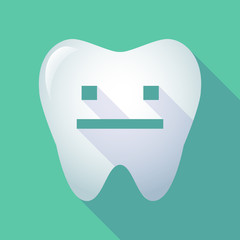 long shadow tooth icon with a emotionless text face