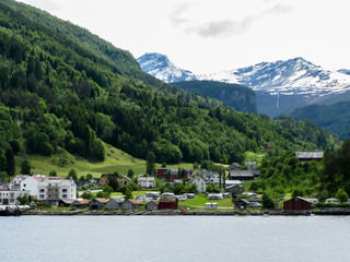 Fototapeta na wymiar View of the village of Eidsdal off Norddalsfjorden, Norway