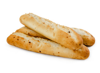 Three French baguette with onions
