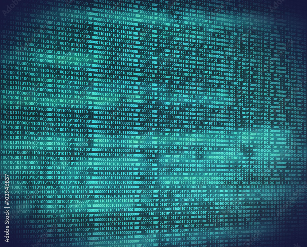 Poster abstract binary turquoise code on digital screen