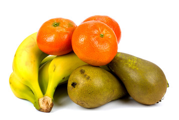 tangerines bananas and pears  isolated on white background