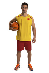 Professional Spanish basketball player with ball.