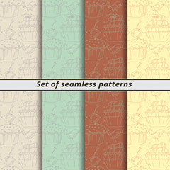 a set of linear seamless pattern with cake