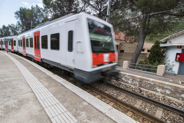 Fototapeta na wymiar View of the train that reaches to Montserrat abbey located near Barcelona city, Spain.