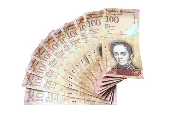 100 Venezuelan bolivares bank note isolated on white background