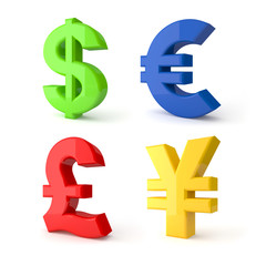 Colorful currency symbols.