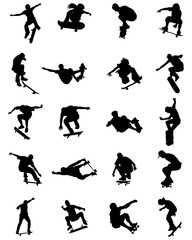 Black silhouettes of skate jumpers, vector