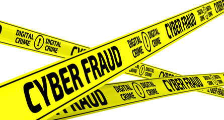 CYBER FRAUD. DIGITAL CRIME. Yellow warning tapes