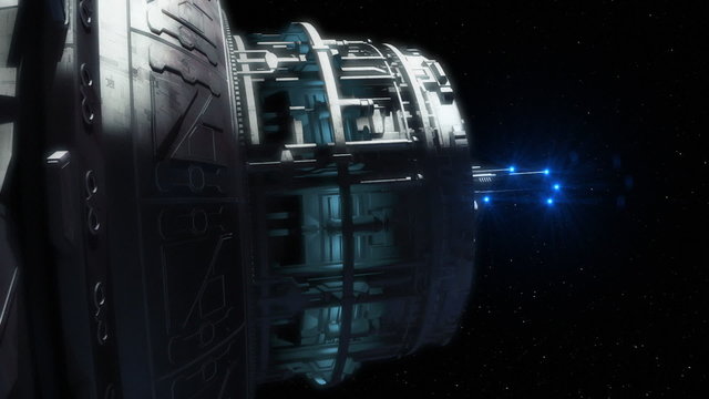 Highly detailed huge spaceship approaching to the Earth. 