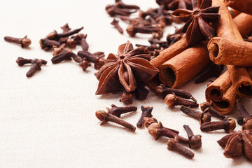 Spices cinnamon sticks anise stars and cloves