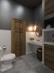 Bathroom modern loft style, 3D render