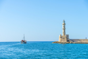 Fototapeta na wymiar Historical lighthouse in Chania, Crete